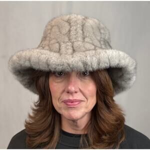 Wyeth Gray Faux Fur Bucket Hat One Size Anthropologie Taupe Textured Winter